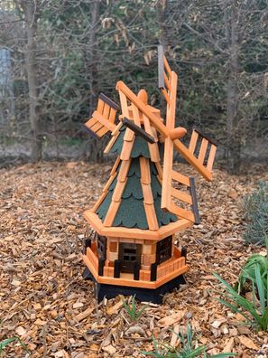 Garten-Windmühle aus Holz - 6-eckig, drehbar, mit 2 Kopfvarianten