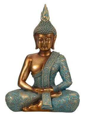 Buddha Figur 25cm türkis gold Mudra Schutz Ausgeglichenheit Dekoration Deko