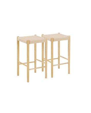 2er-Set Hocker aus naturbelassenem Eschenholz