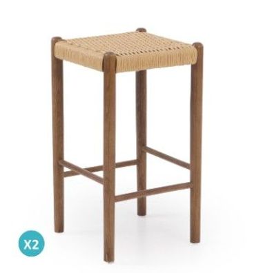 2er-Set Hocker aus Esche in Nussbaumfarbe