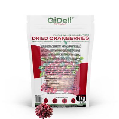 Cranberries Getrocknet 1kg Saftig Ganze Beeren Vegan Snack Müsli Backen GiDeli