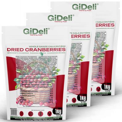 Cranberries Getrocknet 3kg Saftig Ganze Beeren Vegan Snack Müsli Backen GiDeli
