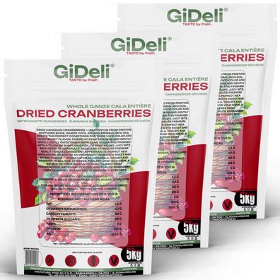 Cranberries Getrocknet 15kg Saftig Ganze Beeren Vegan Snack Müsli Backen GiDeli