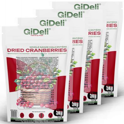 Cranberries Getrocknet 20kg Saftig Ganze Beeren Vegan Snack Müsli Backen GiDeli