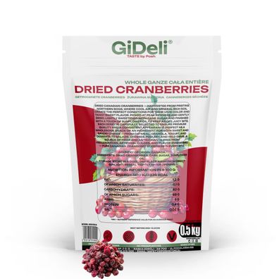 Cranberries Getrocknet 500g Saftig Ganze Beeren Vegan Snack Müsli Backen GiDeli