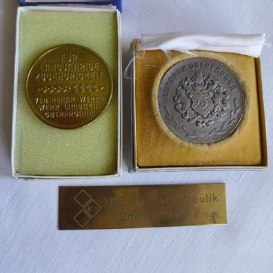 Konvolut 3 DDR Abzeichen Medaillen Plakette, golden IFA Renak Limbach - Oberfrohna