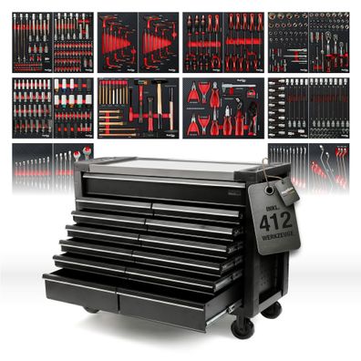 Werkzeugwagen PRO Line "DOUBLE FULL BLACK" mit 13 Schubladen inklusive Werkzeug