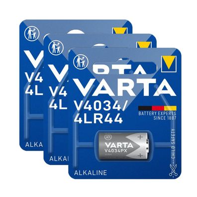 3x VARTA V4034PX Knopfzelle 6V 100mAh ø13x25,2mm Alkaline 4LR44