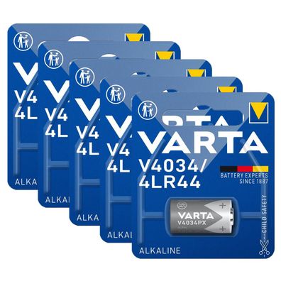 5x VARTA V4034PX Knopfzelle 6V 100mAh ø13x25,2mm Alkaline 4LR44