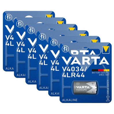 6x VARTA V4034PX Knopfzelle 6V 100mAh ø13x25,2mm Alkaline 4LR44