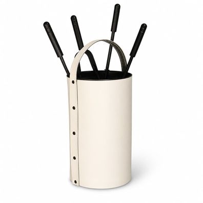 Stilvolles Kaminbesteck Weiss Leder - Kamingarnitur 5-tlg. - Ofenbesteck schwarz