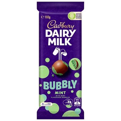 Cadbury Bubbly Mint Luftschokolade - Import 160 g
