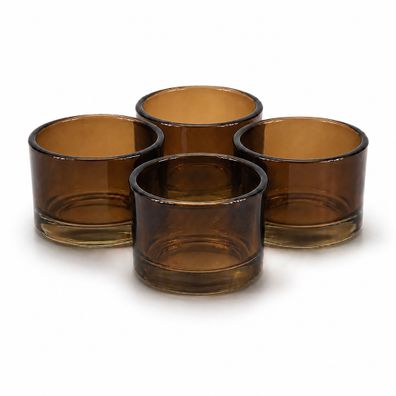 Teelichtgläser 5,1 x 3,3 cm klein rund 4er Set Braun