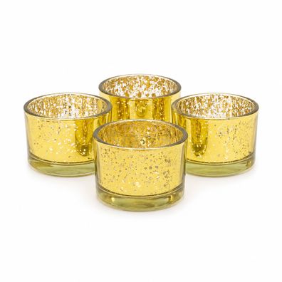 Teelichtgläser 5,1 x 3,3 cm klein rund 4er Set Gold