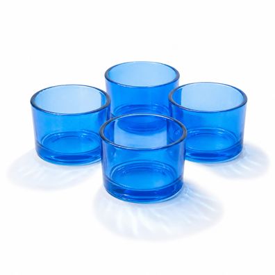 Teelichtgläser 5,1 x 3,3 cm klein rund 4er Set Blau transparent