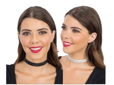 Strass Halskette Halsband silber o schwarz Halsschmuck Karneval Festival