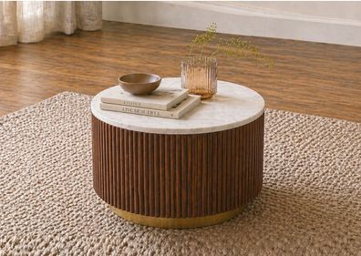 Couchtisch 60cm mit Tür "Valencia"' Mango braun lackiert & Marmor weiss