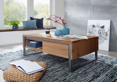Couchtisch mit 2 Schubkästen 120x80cm 'Taipeh' Wildeiche massiv