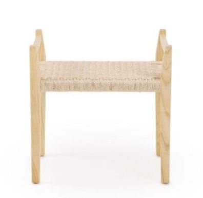 Hocker aus Eschenholz mit geflochtener Sitzfläche