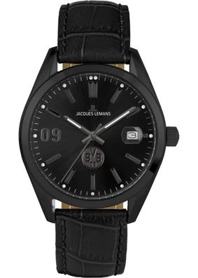 Jacques Lemans BVB-02 Uhr Herren Edelstahl Leder schwarz Quarz