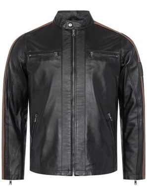 Herren Lederjacke Bikerjacke Echtlederjacke Rock Creek H-401 Stehkragen Schwarz
