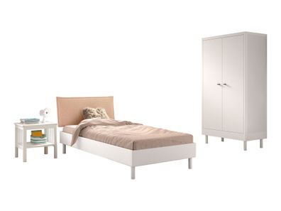 Einzelbett Set 90x200 Keeley Buche Weiß Massivholz Schrank Komfort