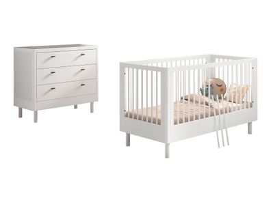 Babybett Set 70x140 Keeley Buche Kinder Weiß Massivholz Kommode