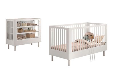 Babybett Set 70x140 Keeley Buche Kinder Weiß Massivholz Regal
