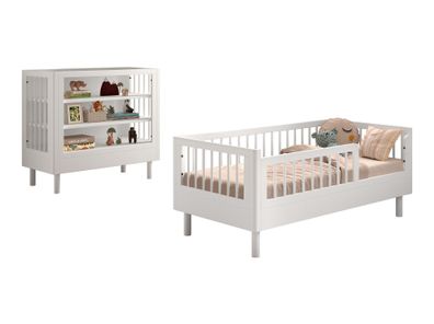 Juniorbett Set 70x140 Keeley Buche Kinder Weiß Massivholz Regal