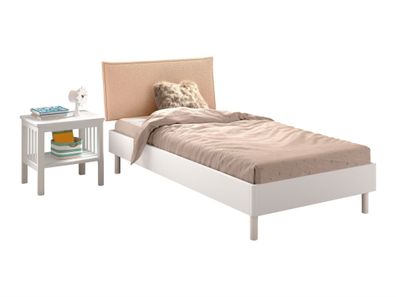 Einzelbett Set 90x200 Keeley Buche Weiß Massivholz Nachtkonsole