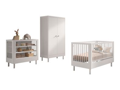 Babybett Set 70x140 Keeley Buche Kinder Weiß Massivholz Regal