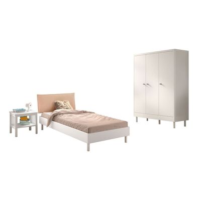 Einzelbett Set 90x200 Keeley Buche Weiß Massivholz Schrank Komfort