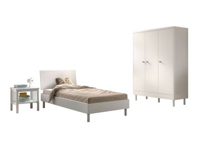 Einzelbett Set 90x200 Keeley Buche Weiß Massivholz Schrank Komfort