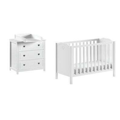 Baby Set Kamila Weiß Bett 60x120 Kommode Wickelaufsatz