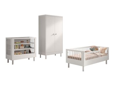 Juniorbett Set 70x140 Keeley Buche Kinder Weiß Massivholz Regal
