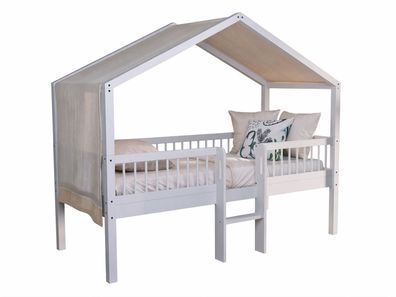 Hausbett halbhoch 90x200 Keeley Buche Weiß mit Leiter Himmel