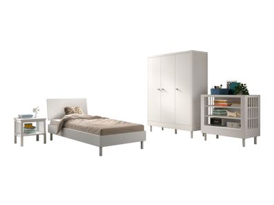 Einzelbett Set 90x200 Keeley Buche Weiß Massivholz Schrank Regal