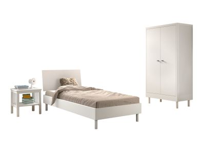 Einzelbett Set 90x200 Keeley Buche Weiß Massivholz Schrank Komfort