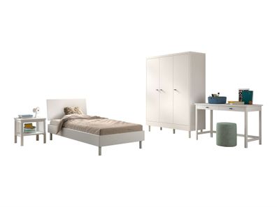 Einzelbett Set 90x200 Keeley Buche Weiß Massivholz Schrank Tisch