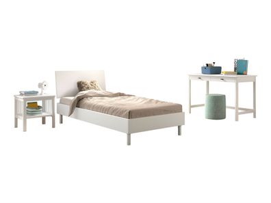 Einzelbett Set 90x200 Keeley Buche Weiß Massivholz Schreibtisch