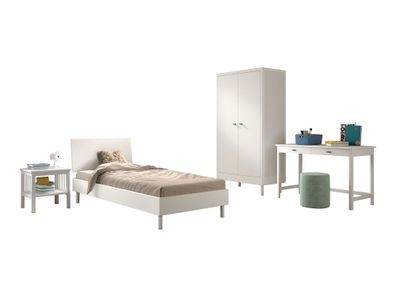 Einzelbett Set 90x200 Keeley Buche Weiß Massivholz Schrank Tisch