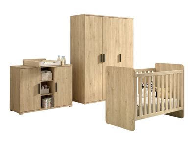 Babyzimmer Set Keelia Eiche mit Bett Schrank Wickelaufsatz