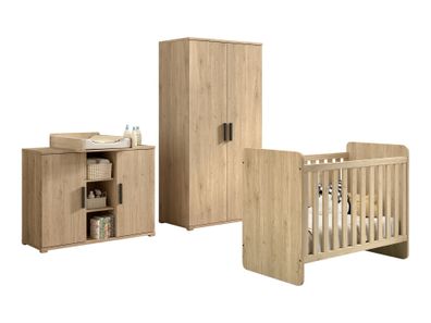 Babyzimmer Set Keelia Eiche mit Bett Schrank Wickelaufsatz