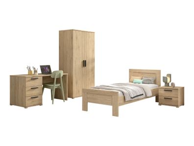 Jugendzimmer Set Keelia Eiche mit Bett Kleiderschrank Tisch