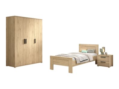 Jugendzimmer Set Keelia Eiche mit Bett Kleiderschrank 3 trg