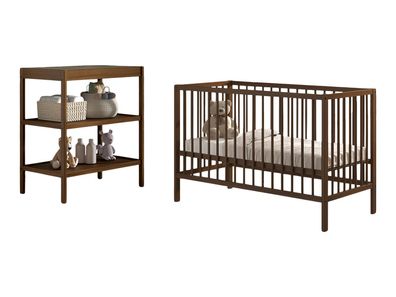 Babyzimmer Set Keira mit Babybett Wickelkommode Buche massiv nussbaum