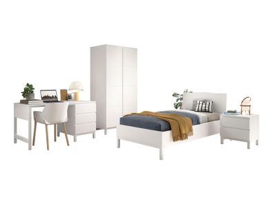 Kinderzimmer Set Keely Kiefer weiß Bett NaKo Schrank Schreibtisch