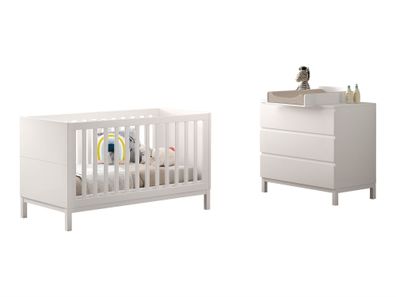 Babyzimmer Set Keely Kiefer & MDF weiß Baby-/Juniorbett Wickelkommode