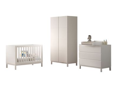 Babyzimmer Set Keely Kiefer & MDF weiß Babybett Wickelkommode Schrank