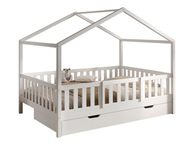 Hausbett Kapua 140x200 Bettschublade Rausfallschutz Kiefer massiv weiß